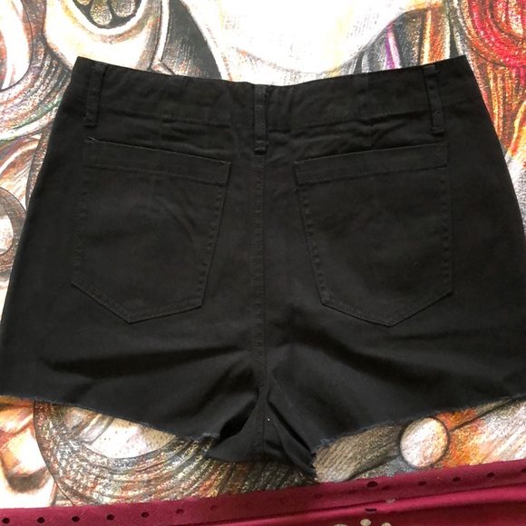 Distressed Black Cotton Shorts - Picture 2 of 4